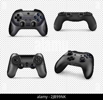 Realistic monochrome set of different models of controllers on transparent background isolated vector illustration Stock Vector