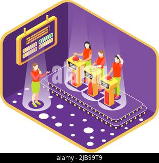 Quiz TV show concept with competition symbols isometric vector illustration Stock Vector