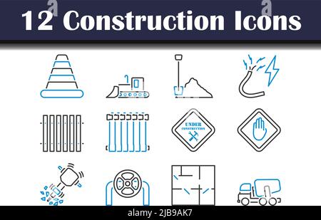 Construction Icon Set. Editable Bold Outline With Color Fill Design. Vector Illustration. Stock Vector
