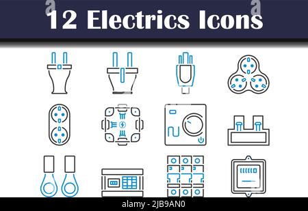 Electrics Icon Set. Editable Bold Outline With Color Fill Design. Vector Illustration. Stock Vector