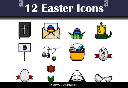 Easter Icon Set. Editable Bold Outline With Color Fill Design. Vector Illustration. Stock Vector
