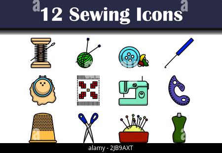 Sewing Icon Set. Editable Bold Outline With Color Fill Design. Vector Illustration. Stock Vector