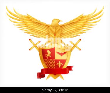 Heraldic animal decorative elements concept with eagle realistic vector illustration Stock Vector