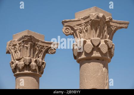 Capitals In the outer courtyard at Denderah Temple, near Qena, Egypt Stock Photo