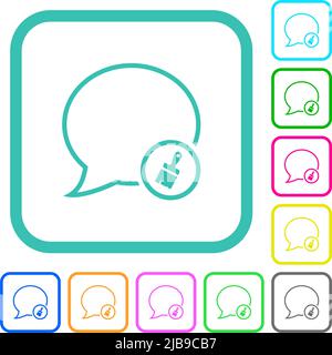 Message paste outline vivid colored flat icons in curved borders on white background Stock Vector