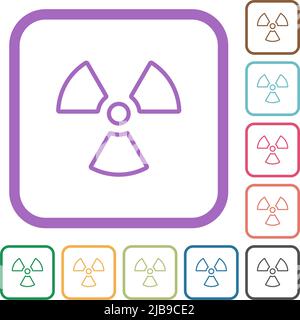 Radiation outline simple icons in color rounded square frames on white background Stock Vector