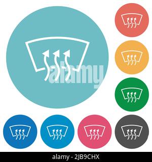 Windshield defrost flat white icons on round color backgrounds Stock Vector