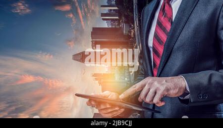 Smart city concept . Mixed media Stock Photo