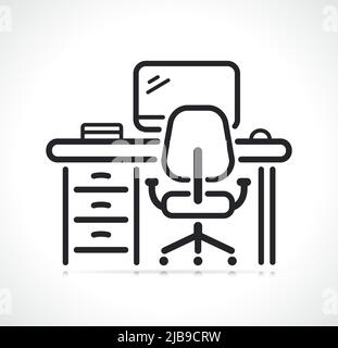 workspace or workplace computer desk line illustration Stock Vector