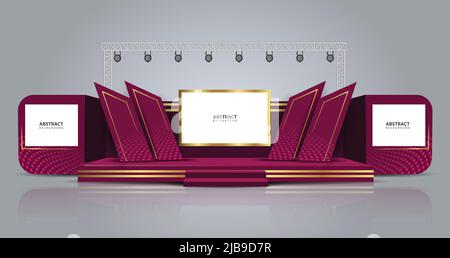 Event Stage design for business conferences, corporate projects presentations, shareholders event or meeting with slides on projection screens. Stock Vector