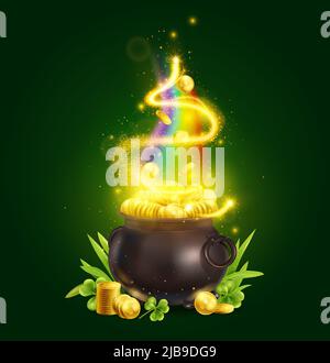 Illustration Of A Rainbow And The Pot Of Coins Stock Vector Image & Art 