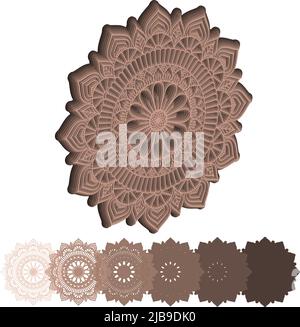 3d Layered Mandala Eps10 Mandala Multilayer Cut File, six layers. Multilayer elements for paper cutting or machine cutting Stock Vector