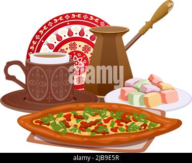 Istanbul turkey tourism travel composition with isolated images of traditional turkish meal vector illustration Stock Vector