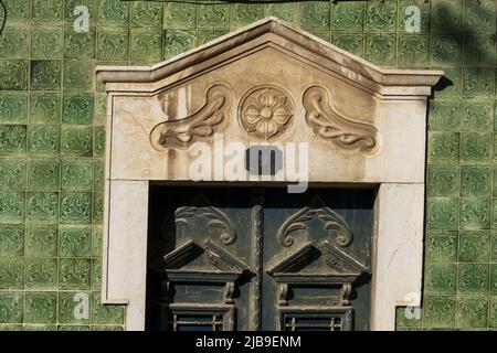 House with green ceramic tiles in Lagos, Algarve, Portugal Stock Photo