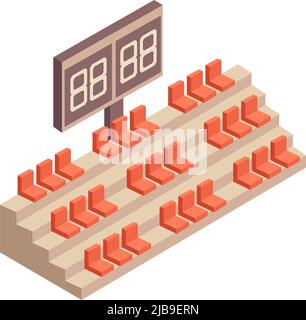 Sport stadium stands with empty seats and scoreboard 3d isometric vector illustration Stock Vector