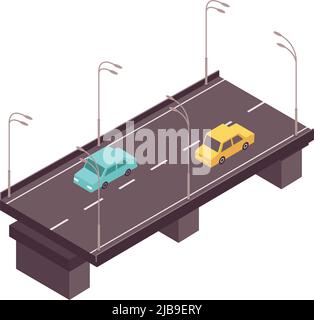 Road set isometric composition with view of two houses surrounded by ...