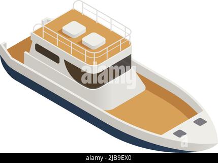 Yachting isometric composition with isolated image of cutter boat on blank background vector illustration Stock Vector
