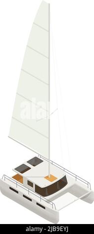 Yachting isometric composition with isolated image of yacht boat with sail on blank background vector illustration Stock Vector