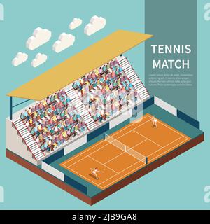 People watching tennis match on sport field 3d isometric vector illustration Stock Vector
