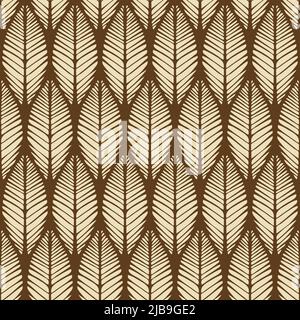 Seamless vector pattern with leaf texture on brown background. Modern wallpaper braid design. Decorative organic fashion textile. Stock Vector