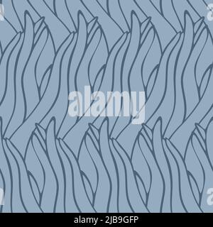 Seamless vector pattern with wavy abstract sea on blue background. Simple artistic wallpaper texture. Decorative grey line fashion textile. Stock Vector