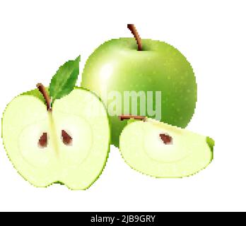 Realistic fruits composition with images of whole and sliced apple fruit on blank background vector illustration Stock Vector