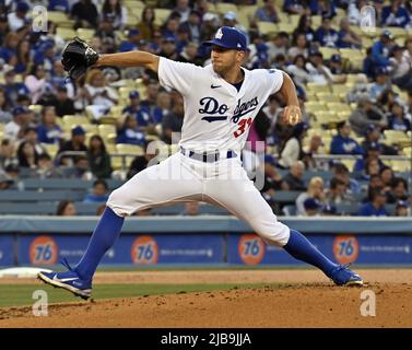 Los Angeles, USA. 04th June, 2022. Los Angeles Dodgers starting pitcher Tyler Anderson winds up to deliver during the fifth inning against the New York Mets at Dodger Stadium in Los Angeles on Friday, June 3, 2022. Photo by Jim Ruymen/UPI Credit: UPI/Alamy Live News Stock Photo