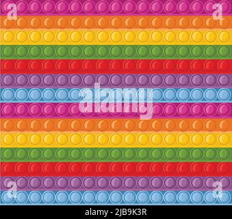 Colorful pop it pattern silicone anti-stress toy rainbow with texture, pattern. Rainbow toy with bright bursting bubbles. Pop bubble vector. Stock Vector