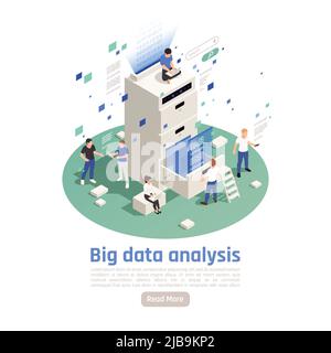 Big data storage solutions analytics modern technology circular isometric composition with interactive analyzing and processing vector illustration Stock Vector