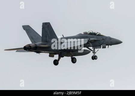 A McDonnell Douglas F/A-18F Super Hornet of Strike Fighter Squadron 102 (Diamondbacks), part of the Carrier Air Wing Five, landed at Naval Air Facility, Atsugi, near Yamato, Kanagawa. Stock Photo