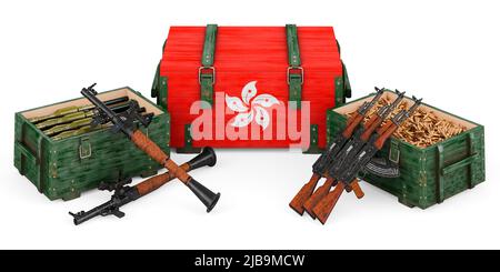 Weapons, military supplies in Hong Kong, concept. 3D rendering isolated on white background Stock Photo