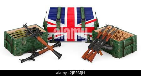 Weapons, military supplies in the Great Britain, concept. 3D rendering isolated on white background