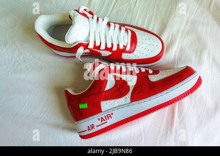 Louis Vuitton LVMH, Nike Air Sneakers, Special Collection, Red, Designer  sneakers Stock Photo - Alamy