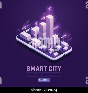 Design concept of smart city on screen of smartphone with Internet of things isometric  vector illustration Stock Vector
