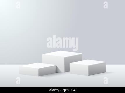 Abstract white 3d display product with geometric podium. Product display presentation, show cosmetic product. Background vector geometric 3d studio ro Stock Vector