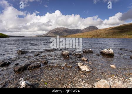 Lough Inagh and the Maumturk mountains in Connemara, County Galway, Ireland Stock Photo