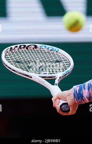 Paris, France. 4th June, 2022. Iga Swiatek of Poland reacts during the women's singles final against Coco Gauff of the United States at the French Open tennis tournament at Roland Garros in Paris, France, June 4, 2022. Credit: Meng Dingbo/Xinhua/Alamy Live News Stock Photo