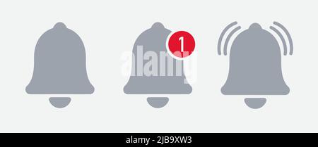 Notification bell icon for incoming inbox message. Vector ringing bell and notification number sign for alarm clock and smartphone application alert Stock Vector