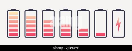 Vector battery symbol set different level of charge for ui energy symbol mobile phone, battery charge signs. Car battery indicator. Accumulator Stock Vector