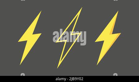 Lightning bolt icons set, thunderbolt sign or flash symbol. Isolated on grey background. vector illustration Stock Vector