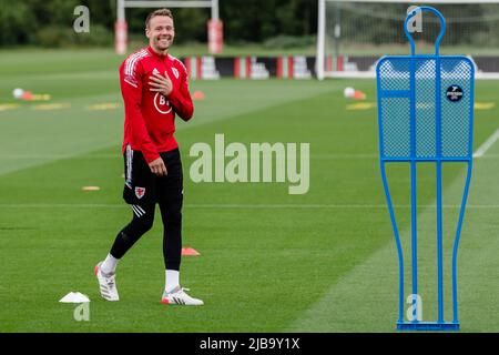 PONTYCLUN, WALES - 04 JUNE 2022: Wales' Chris Gunter during a training session at the vale resort ahead of the 2022 FIFA World Cup play-off final v Ukraine at the Cardiff City Stadium on the 5th of June.  (Pic by John Smith/FAW) Stock Photo