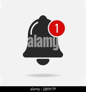bell icon, 1 notification. vector flat style symbol isolated on white Stock Vector