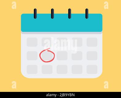 Calendar icon and red circle. Mark the date, holiday, important day concepts. Flat style design Stock Vector