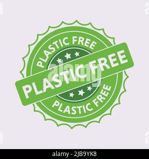 Plastic free round stamp with ribbon. Label sign Stock Vector