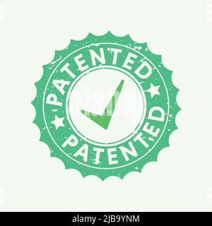 Patented text on round rubber stamp icon isolated on white background Stock Vector