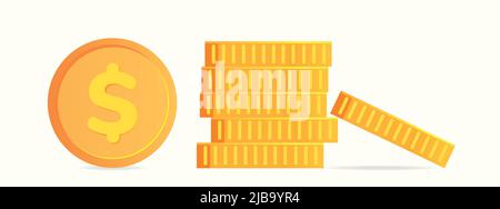 Coins stack vector illustration, coins icon flat, coins money, one golden coin standing on stacked gold coins modern design isolated on white Stock Vector