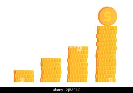 Coins icon. Stack of golden coin like income graph. Vector illustration Stock Vector