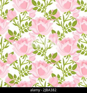 Seamless pattern with branches of pink roses. Vector Stock Vector