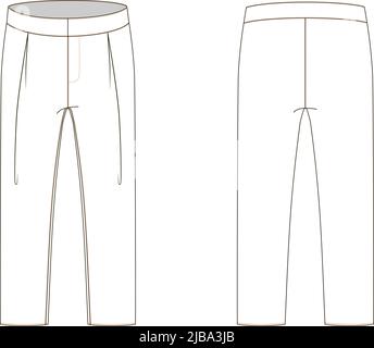technical sketch of trousers oversize with high waisted Stock Vector