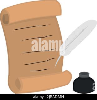 Vector illustration of a papyrus or parchment with a feather and ink Stock Vector